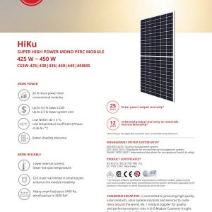 Datasheet tấm pin canadian 450w